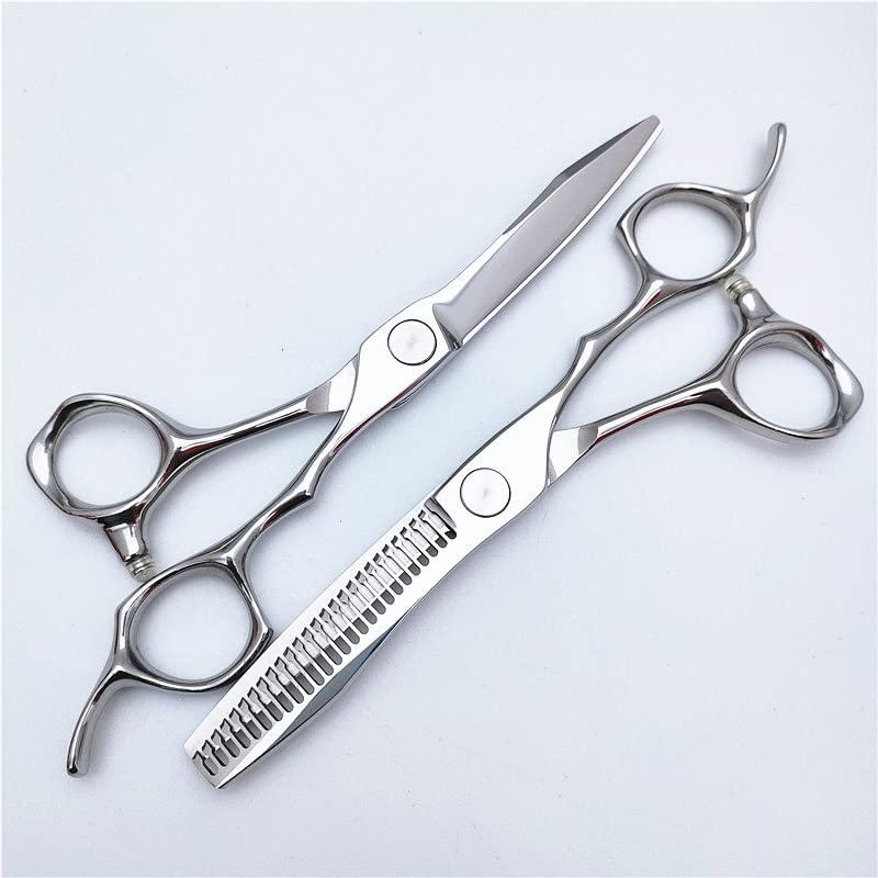 WGGTX Professional Hair Cutting Shears, 6-inch haircut scissors sword type hair scissors tooth cut thin scissors salon hair clipping flat shear set (Size : Set)