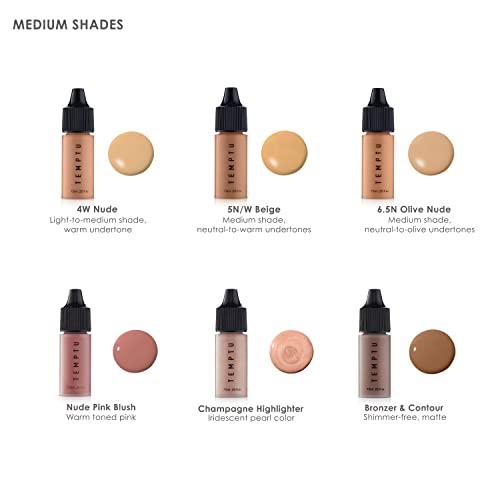 TEMPTU TEMPTU One Airbrush Make-up Kit for Complexion Perfection with Cordless Compressor, Medium: 11-Piece Set, Portable Air Brush Machine, 3 Shades of Foundation, Blush, Bronzer, Instant Concealer
