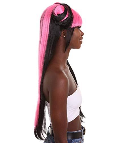HPO HPO Adult Women's Pinned Up Double Bun China Doll Rapper Wig - Electric Pink and Black Hair - Capless Cap Design