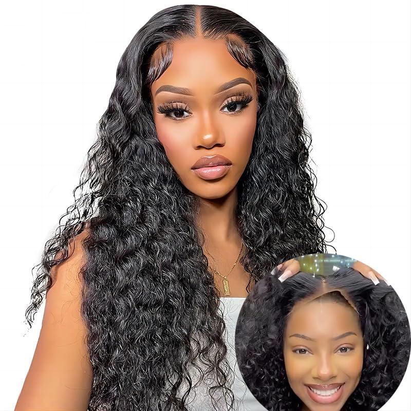 ISEE ISEE Hair Wear and Go Glueless Wig for Beginners Wigs Deep Wave Glueless Wigs Human Hair Pre Plucked New Upgraded No Glue 4x4 HD Lace Closure Wigs Human Hair for Black Women with Baby Hair 24 Inch
