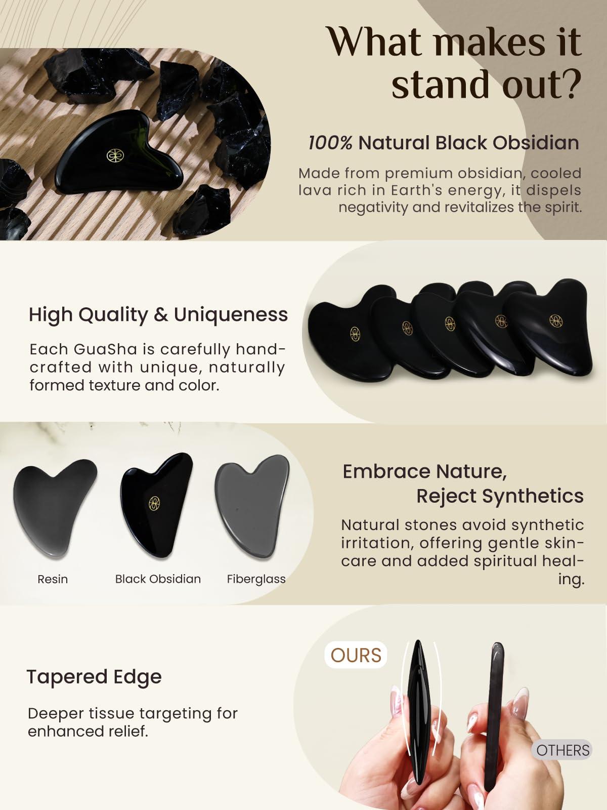 Rena Chris Rena Chris Gua Sha Facial Tools-Fuller, Ergonomic Black Obsidian Jade Gua Sha Stone for Face Massage,Jawline Sculpting and Puffiness Reducing,Skin Care Massager(Black)