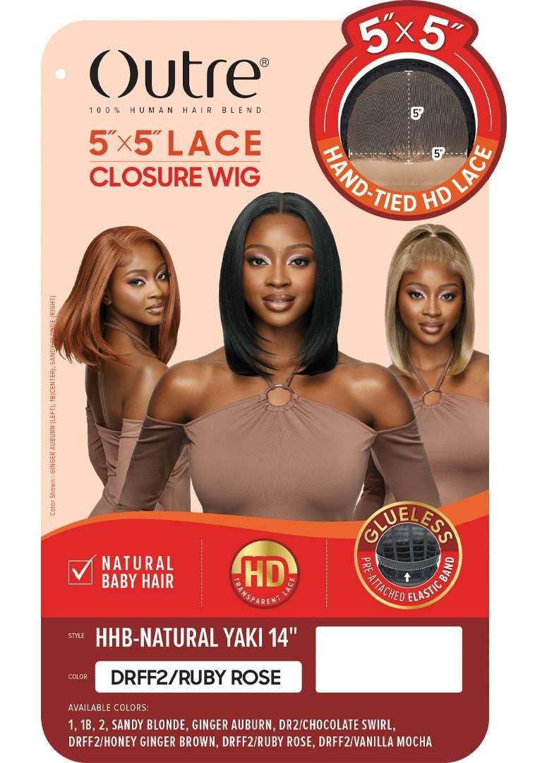 Outre Outre - 5X5 Lace Closure Wig - Human Hair Blend - Natural Yaki 14\" (GINGER AUBURN)