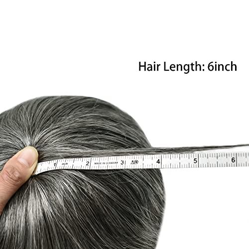 Generic Toupee for Men Hairpiece Human Hair Replacement System Full Poly Thin Soft Hair Piece for Men Injected PU Durable Skin Mens Wig (8"X10", 1B65 Off Black+65% Gray-110% Light to Medium Density)