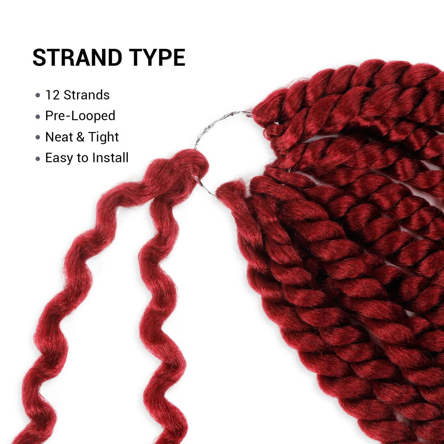 AU-THEN-TIC AU-THEN-TIC Jumbo Senegalese Twist Crochet Hair, 24 Inch, 4 Pack, Synthetic Extensions for Havana and Mambo Twist Styles, (BURG, Burgundy)