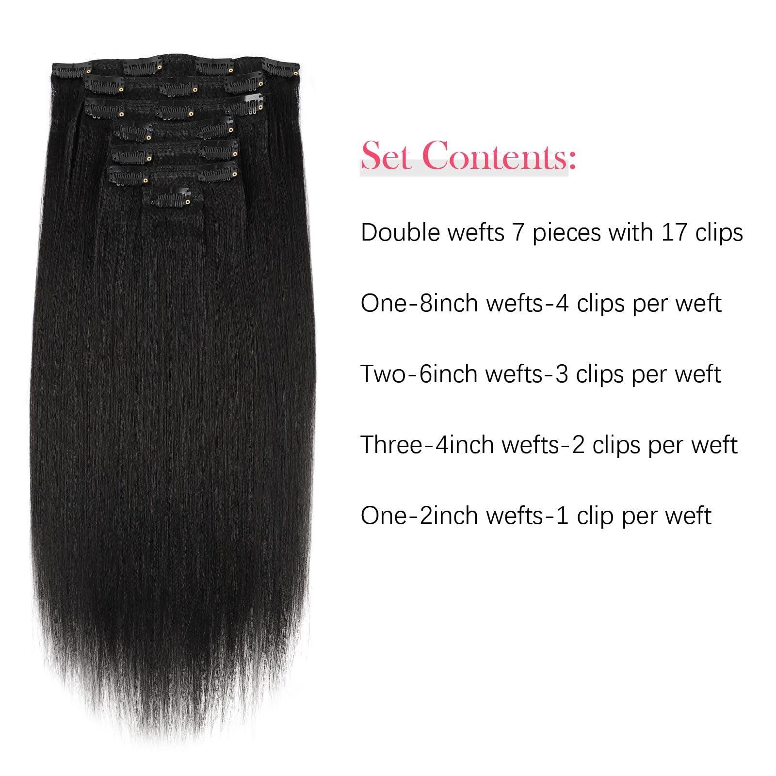 Sassina Sassina Italian Light Yaki Human Hair Clip in Extensions Natural Black Yaki Hair Clip ins for Black Women Human Hair 32 Inch Clip ins Human Hair Extensions for Full Head 120 Grams 7 Pcs with 17 Clips