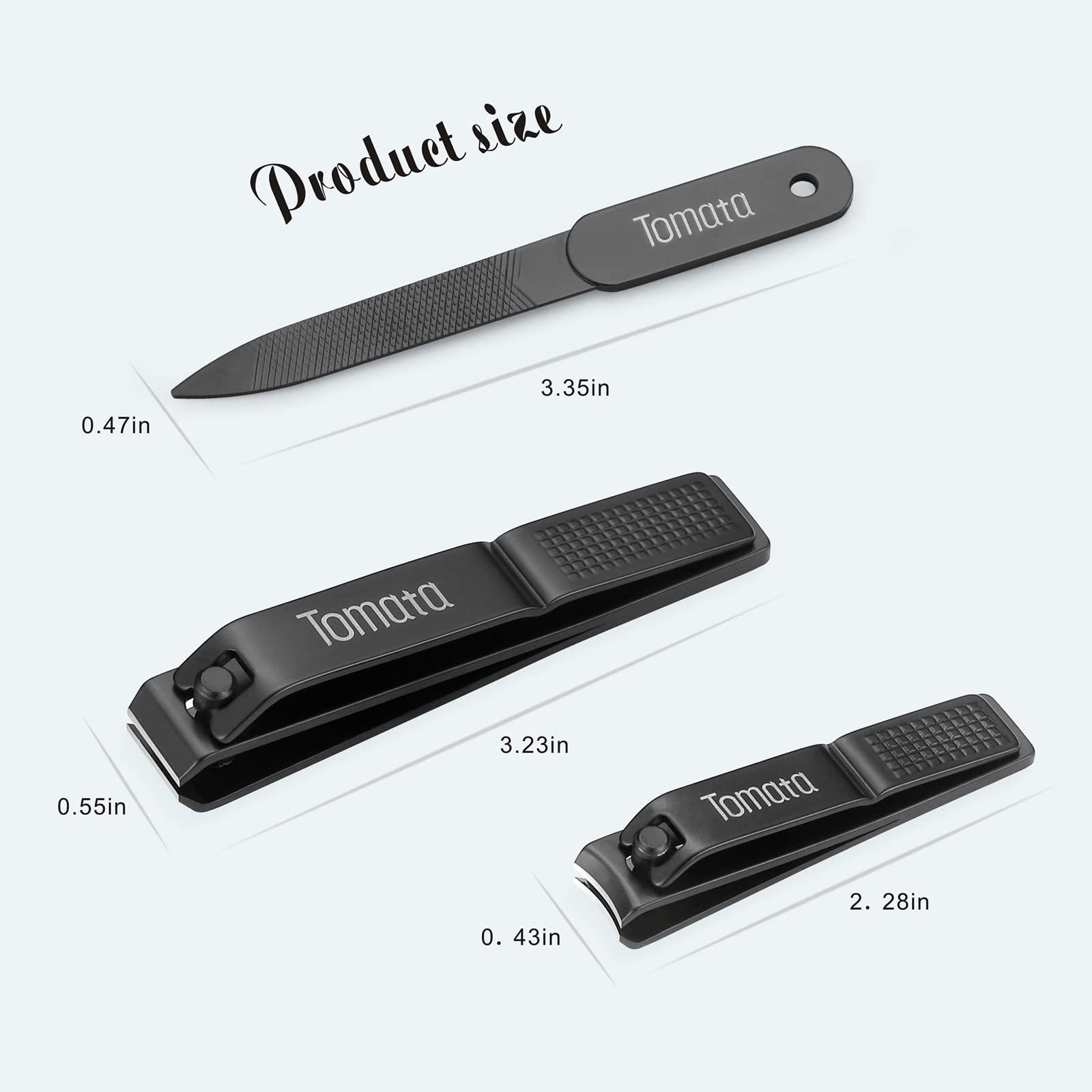 Tomata Tomata Nail Clippers Set for Thick Nails - Fingernail Clippers with File, Ultra Sharp Cutter for Ingrown Toenail Clippers (Black)