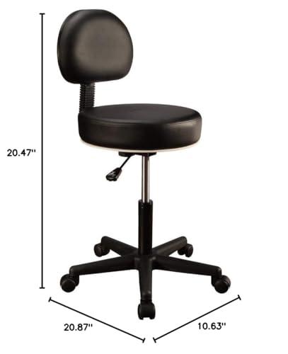 Master Massage MT Massage Pneumatic Rolling Stool with Backrest, Modern Swivel Massage Stool with Pu Leather, Height Adjustable Salon Stool Chair, SPA/Tattoo/Beauty/Office/Shop/Home Stool with Wheels-Black