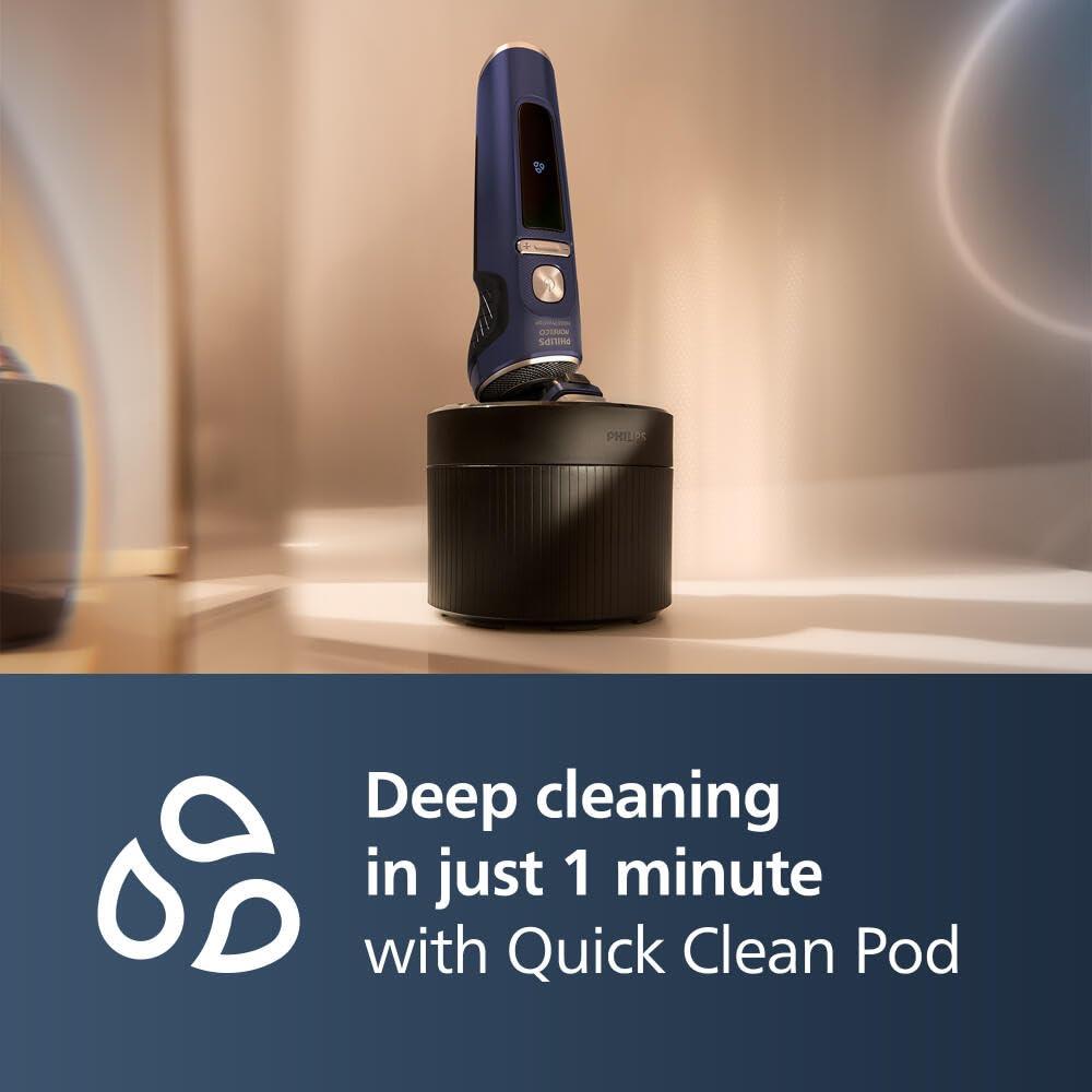 Philips Norelco Philips Norelco Shaver Series 9000 Prestige, Wet and Dry Electric Shaver, System, SenseIQ Technology, Precision Trimmer, Nose Trimmer, Qi Charging Pad, Cleaning Pod, Adriatic Blue, SP9886/89