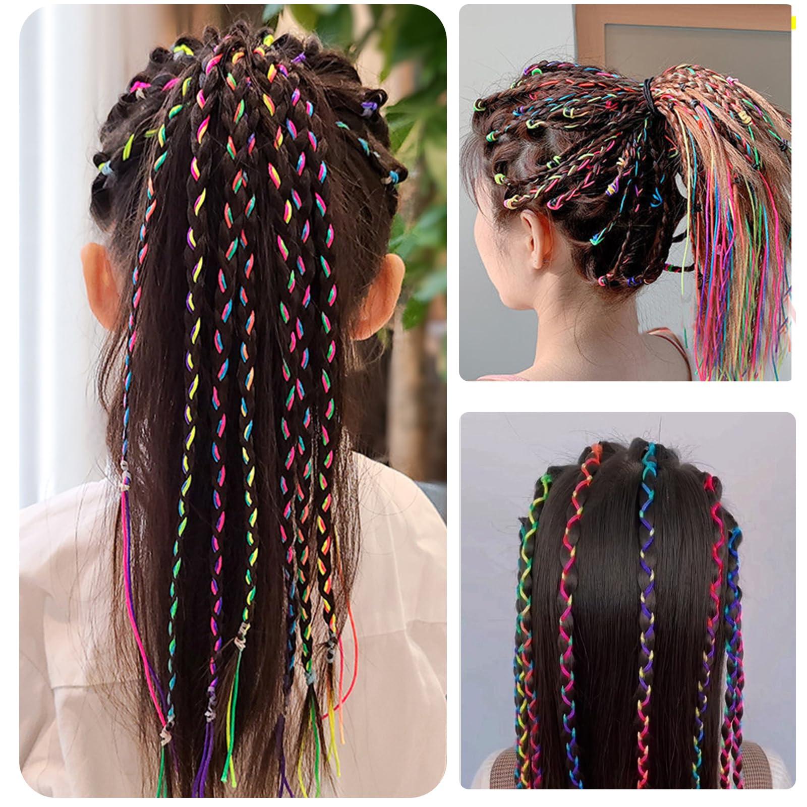 YFKJ 32Pcs Colorful Hair Wrap String For Braids, Multi Rainbow Braiding Hair Tie, Gradient Color Hair Rope Band, Girls Braids Hair Styling Accessories (B#)