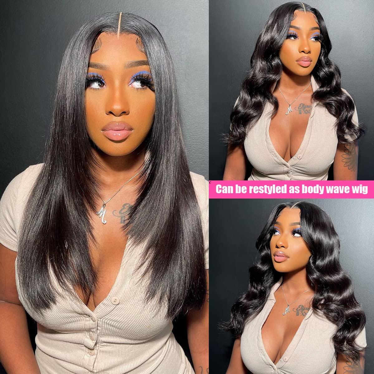 SUPERNOVA SUPERNOVA Straight Lace Front Wigs Human Hair 13x4 Lace Front Wigs For Black Women Human Hair Natural Black Wig Human Hair Preplucked Glueless Wig Human Hair 180 Density Hair Wig (22 inches)