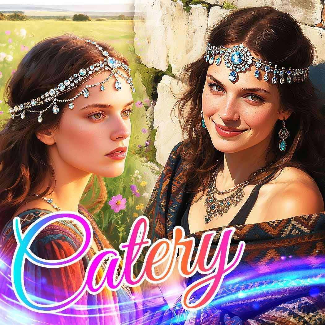 Catery Catery Head Chain Jewelry Crystal Hair Chains Boho Headpiece Pendant Head Chain Hair Jewelry Hair Accessories for Women and Girls (Gold)