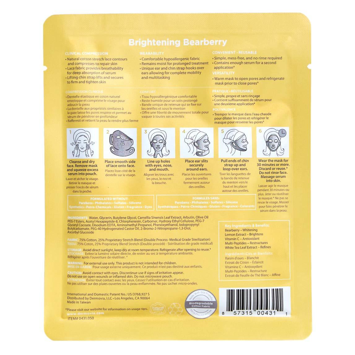 DERMOVIA LACE YOUR FACE Patented Compression Facial Mask, AS SEEN ON SHARK TANK, Reusable Biodegradable Cotton Anti Aging Skin Care, Brightening Bearberry, Single