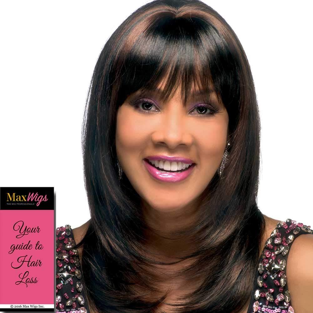 Vivica Charli-V Wig Color 2 - Vivica Fox Wigs 18\" Long Silky Straight Layers End Curves Short Bang Heat Friendly Synthetic Pur Stretch Cap Black Womens Bundle MaxWigs Hairloss Booklet