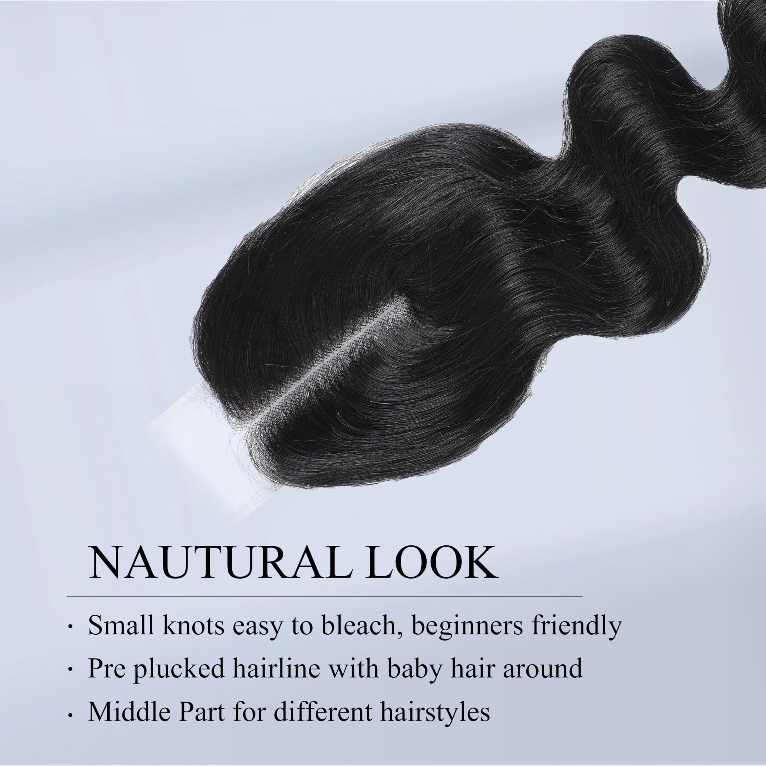 MOMOSHERO MOMOSHERO 2x6 HD Lace Closure Only 20 Inch Body Wave Human Hair, Pre Plucked Closure Sew In 2 by 6 Lace Closure Middle Part 100% Brazilian Virgin Human Hair Unprocessed 2x6 Kim K Closure Natural Black