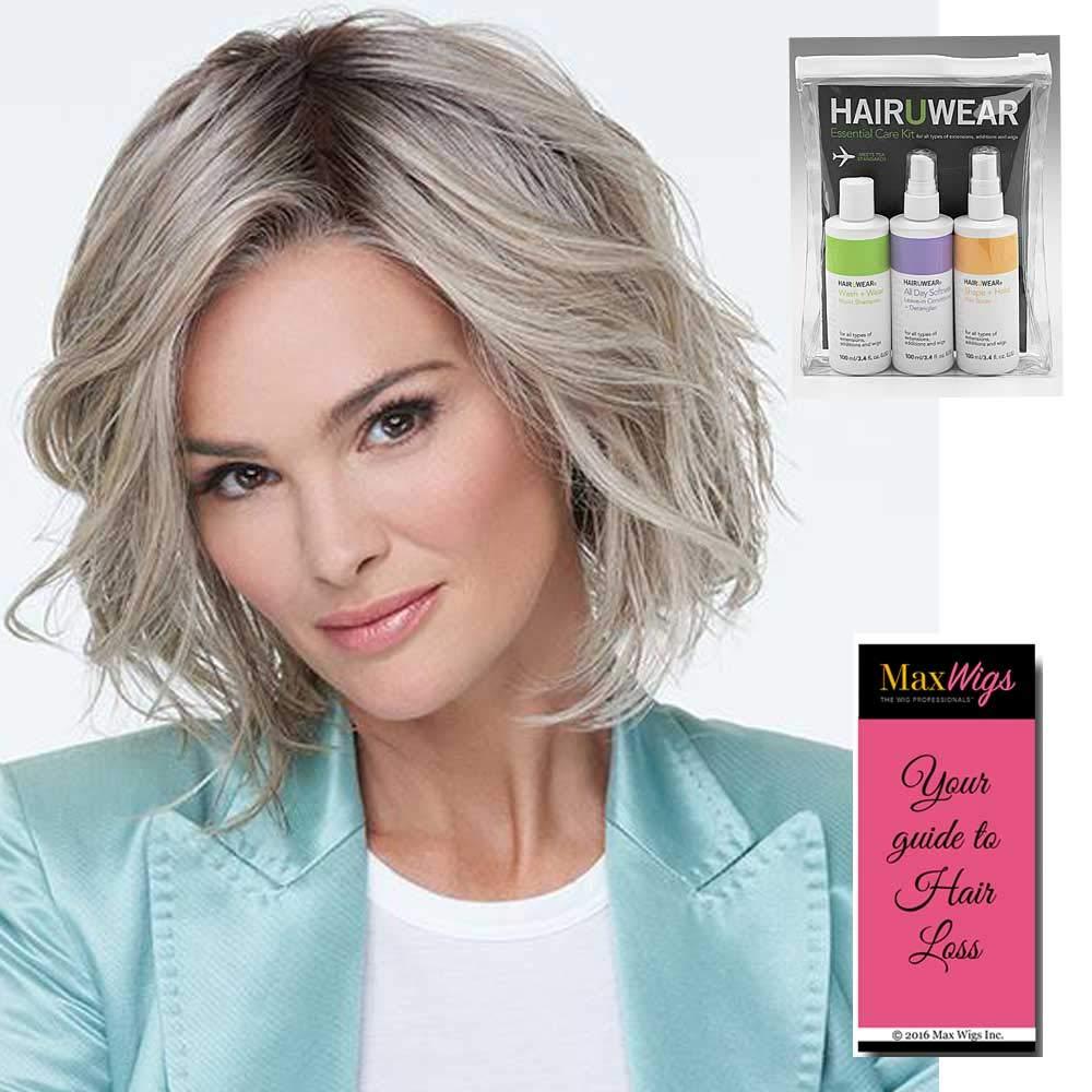 Raquel Welch & Maxwigs Unfiltered Wig Color RL17/23ss Shaded Latte Macciato - 10\" Long Textured Waves Loose Layers Memory Lace Front Top Tru2Life Heat Friendly Bundle Travel Kit, MaxWigs Hairloss Booklet