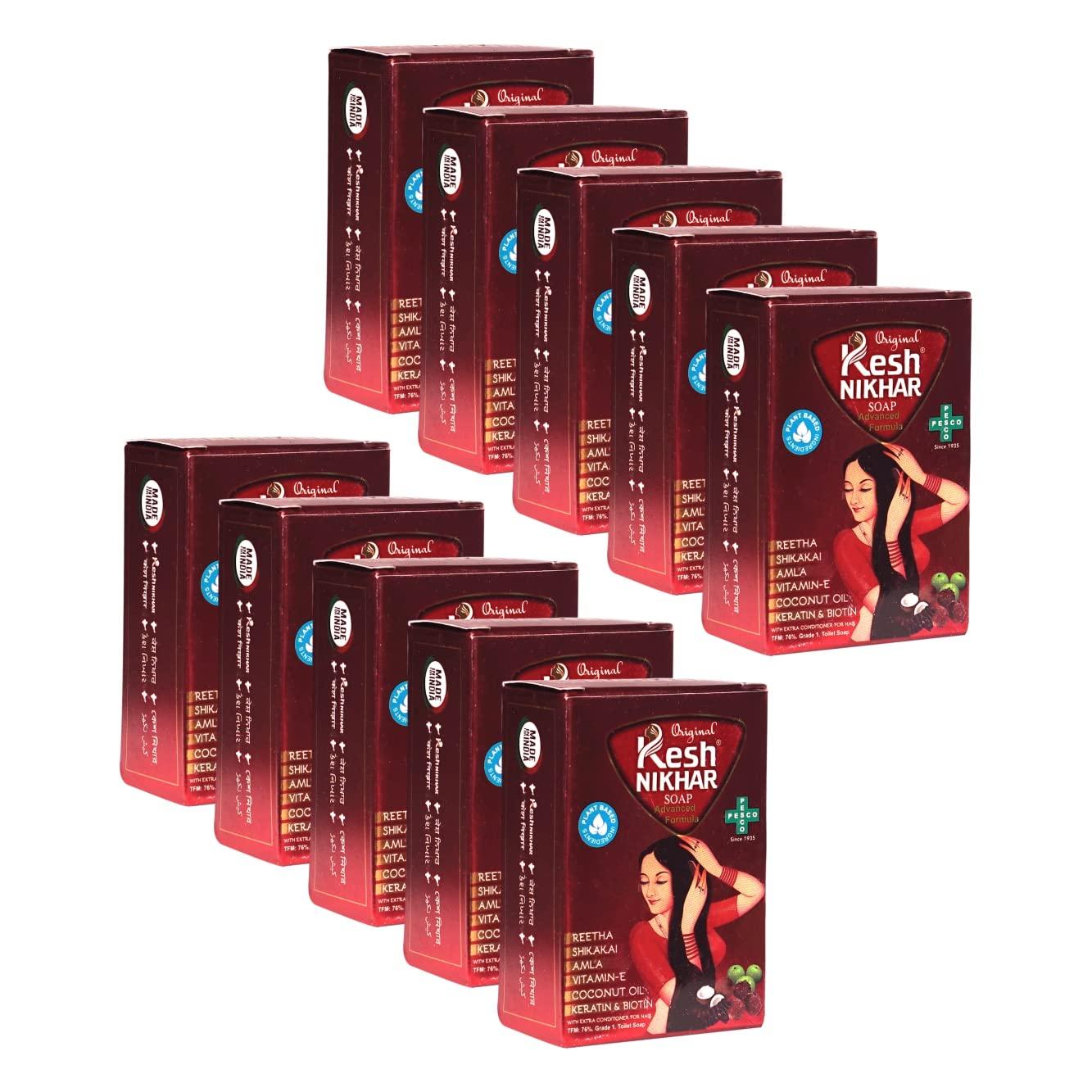 KESH NIKHAR SUPREME Kesh Nikhar Advanced Formula Soap Solid Shampoo Bar Natural Hair Care & Cleansing Soap - Amla, Reetha, Shikakai For Dandruff, with Coconut Oil Dry Hair & Scalp Size 100gm Each (PACK OF 10)