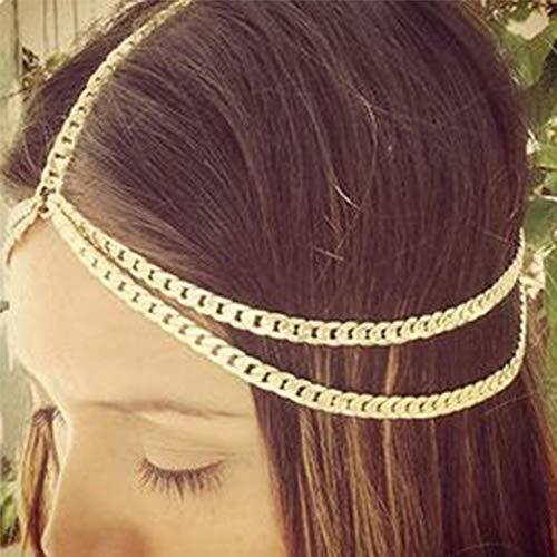 Outyua Outyua Layered Hair Chain Gold Head Chain Bridal Headpices Wedding Prom Hair Pices Forehead Head Jewelry for Women and Girls