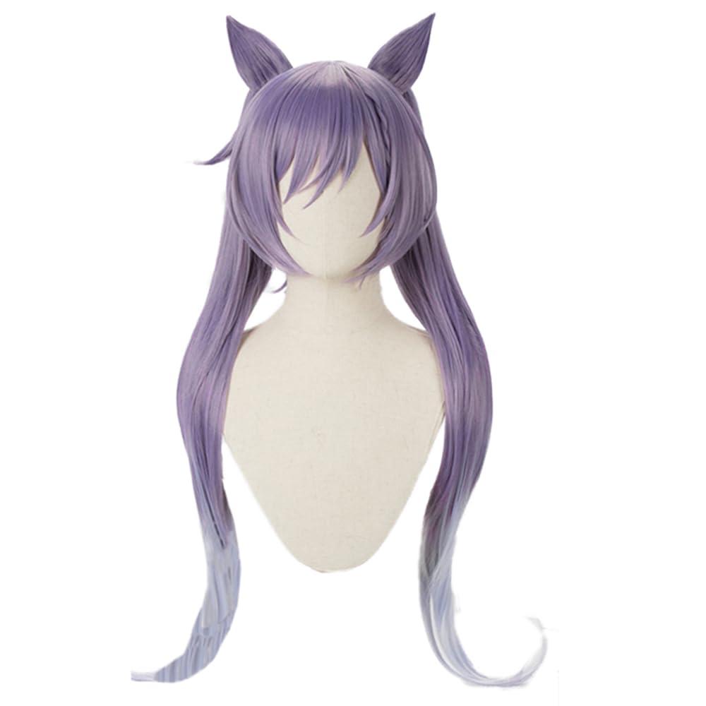 TO KU TOO YUO TO KU TOO YUO Wig for Game Purple Hair Wig Long Hair Wig with Bangs Straight Wig with Double Ponytails Clips Heat Resistant Wig Role Play Halloween Wig 75 CM