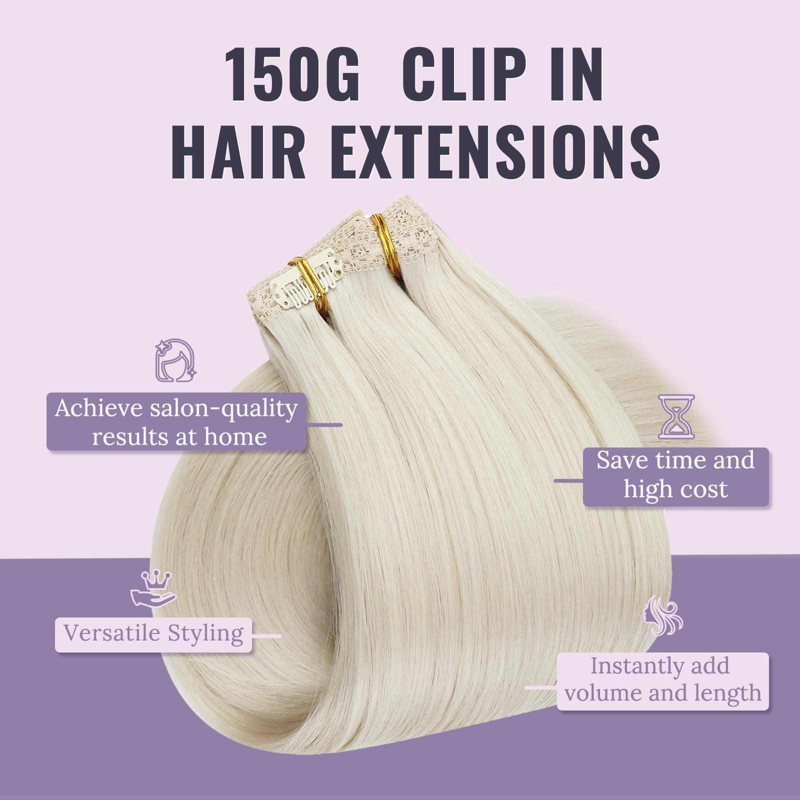 Fshine Fshine White Blonde Clip in Hair Extensions Human Hair 18 Inch Icy Blonde Remy Hair Extensions Clip in Remy Hair Clip in Human Hair Extensions Full Head 7pcs 135 Gram