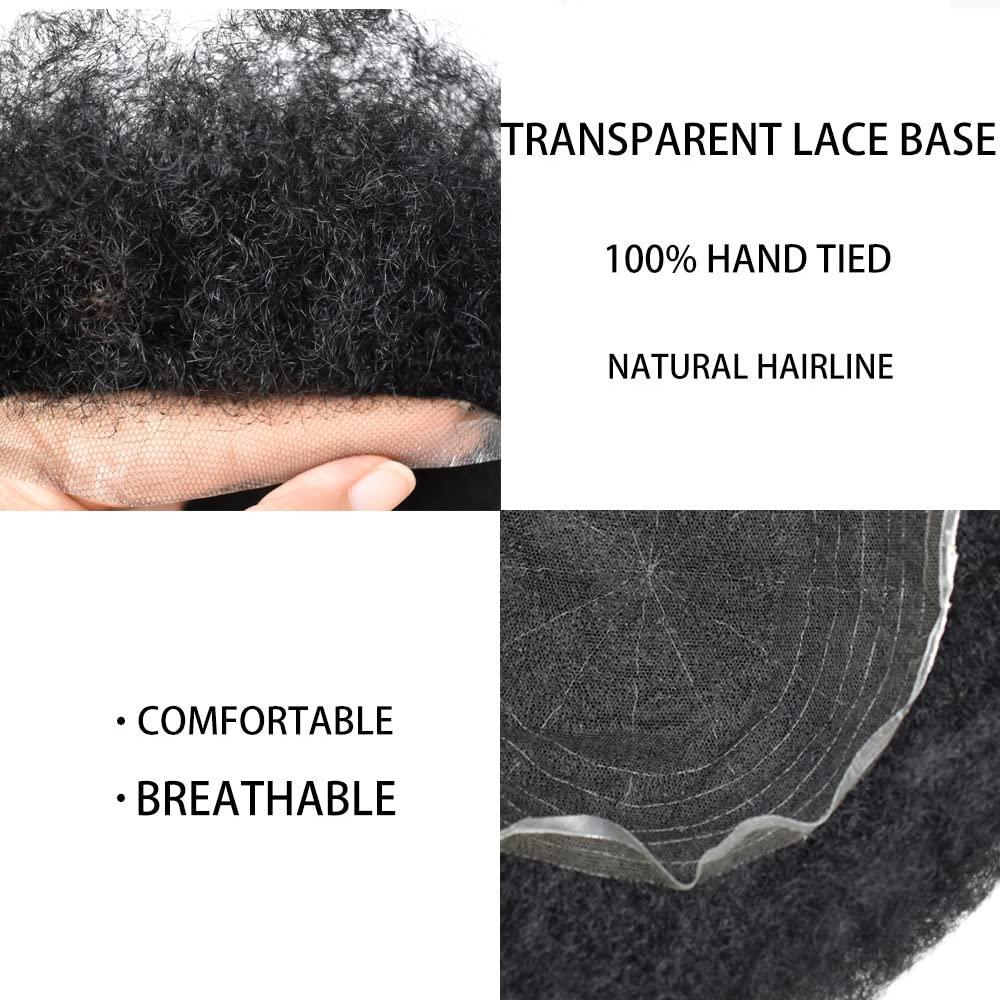 Generic Full Lace Afro Toupee for Black Men Hair Units Kinky Curly Virgin Human Hair Pieces African American Men\'s Hair System Toupee Natural Hairline Man Weave Hair Unit8x10 1B# OFF BLACK-8mm