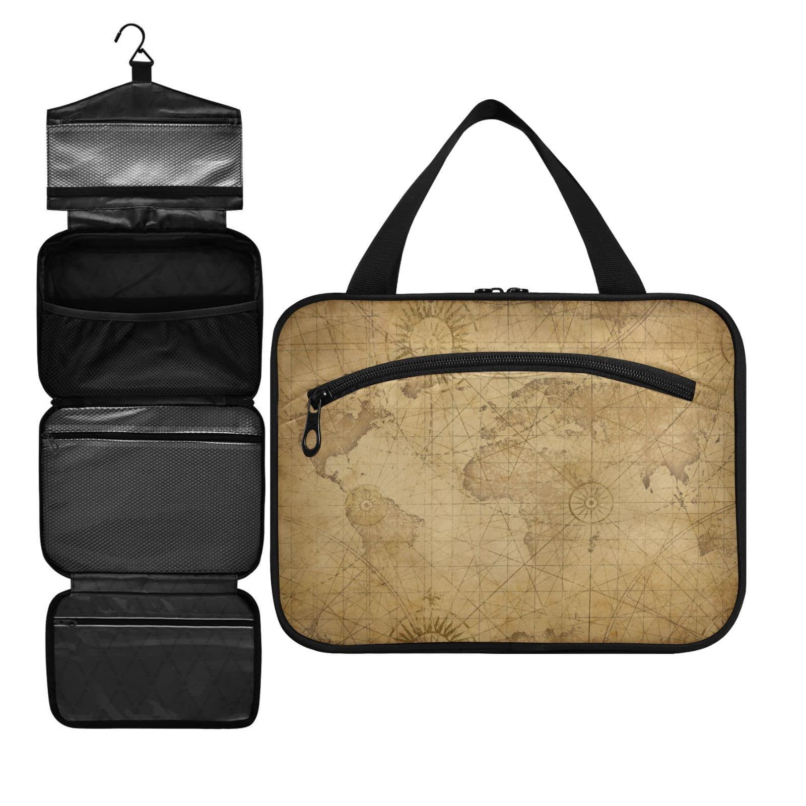 ZZKKO ZZKKO Travel Toiletry Bag for Men Retro World Map Hanging Travel Toiletry Bag Organizer Mens Toiletries Bag for Bathroom Water Resistant Multiple Compartments Large