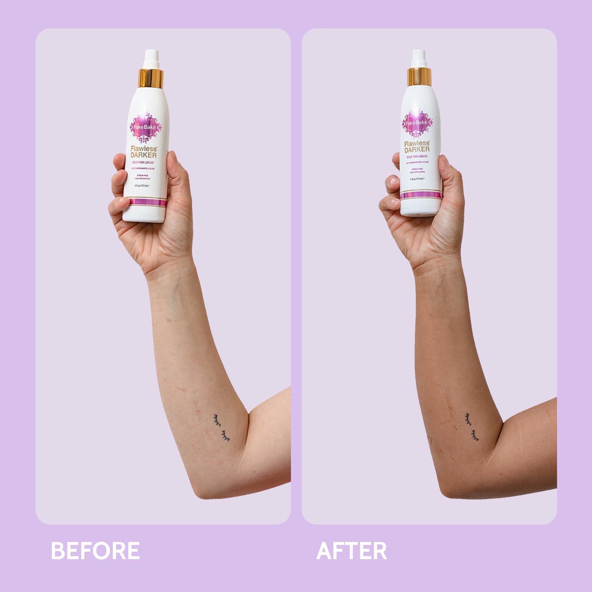 Fake Bake Fake Bake Flawless Darker Self-Tanning Liquid Streak-Free, Long-Lasting Natural Glow For All Skin Tones - Sunless Tanner Includes Professional Mitt For Easy Application, Black Coconut Scent - 6 oz