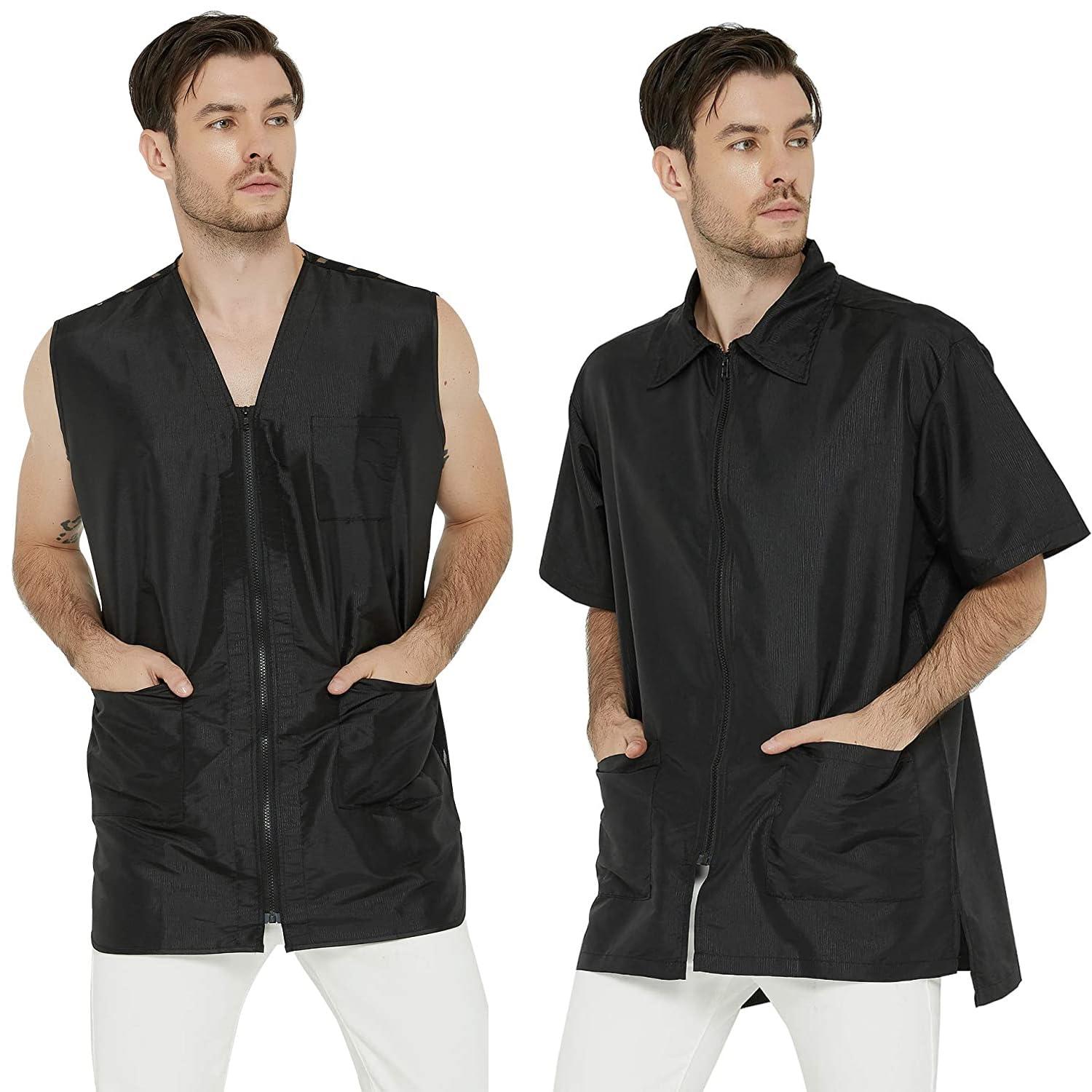 PERFEHAIR Premium Mens Barber Bundle: Stylist Vest and Grooming Jacket - Salon Quality Smock Clothing in Black