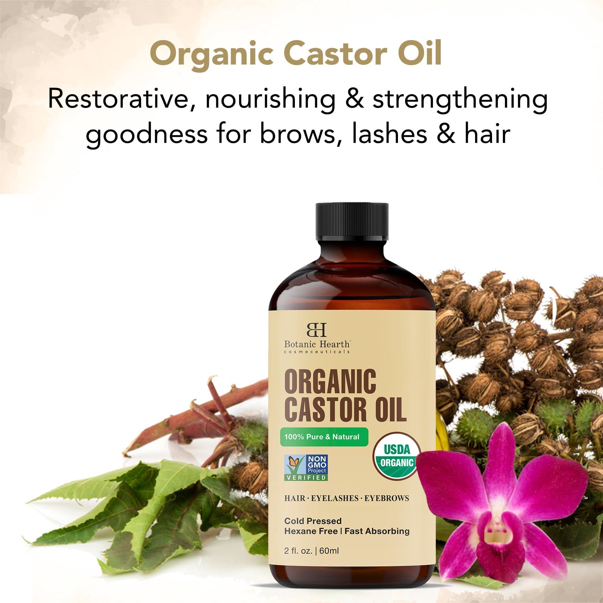Botanic Hearth Botanic Hearth Castor Oil (2 fl oz) | USDA Certified Organic | 100% Pure & Hexane Free | Cold Pressed |Promotes Growth for Eyelashes, Eyebrows & Hair | Includes Eyebrow & Eyelash Brush