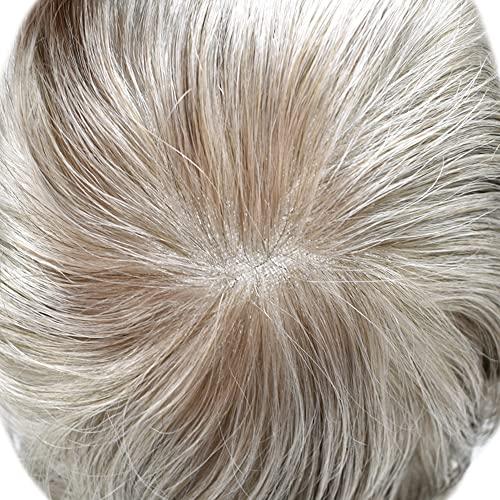 Generic Toupee for Men Human Hair Replacement Systems Full French Lace Mens Toupee Hairpieces Bleached Knots Swiss lace Hair Systems for Men All Lace Male Wig Unit(7X9\"-120% density#550 Medium Light Brown with 50% Gray )