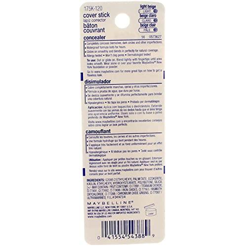 MAYBELLINE Maybelline Cover Stick Concealer, Light Beige [120], 0.16 oz (Pack of 3)