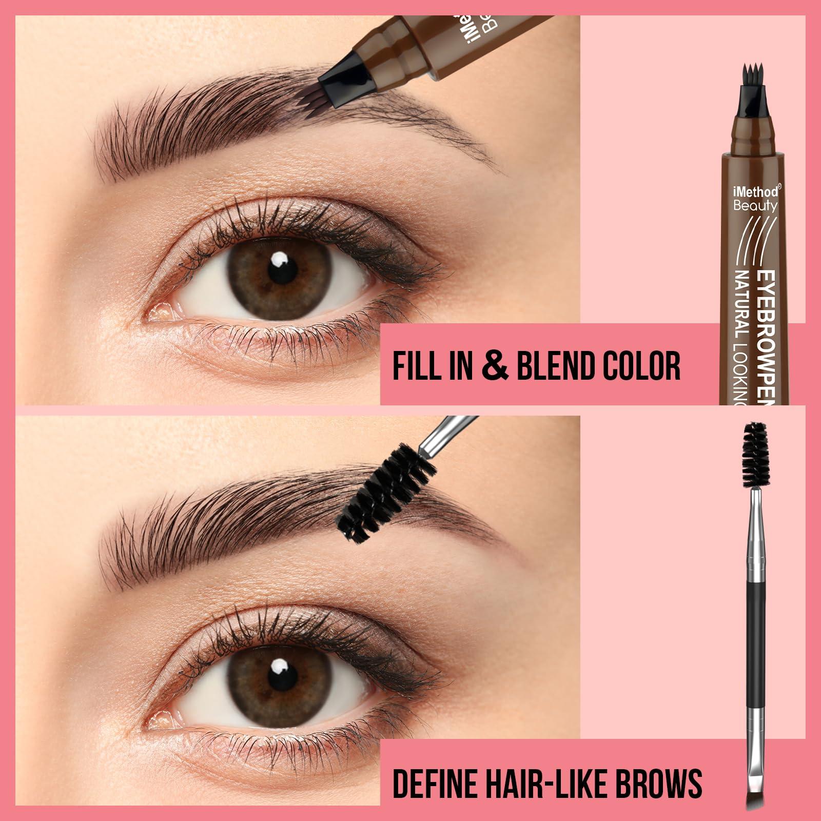 iMethod iMethod Microblading Eyebrow Pen - Eyebrow Pencil Magical Upgraded Eye Brow Pencils for Women with 4 Fork Tip & Spoolie Brush for Natural-Looking Hair-Like Defined Brows, Last All-Day, Black Brown