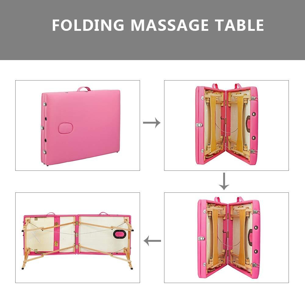 wjvnbah wjvnbah Chairs Pink 3 Sections Folding Portable Beauty Massage Table Set 70CM Wide