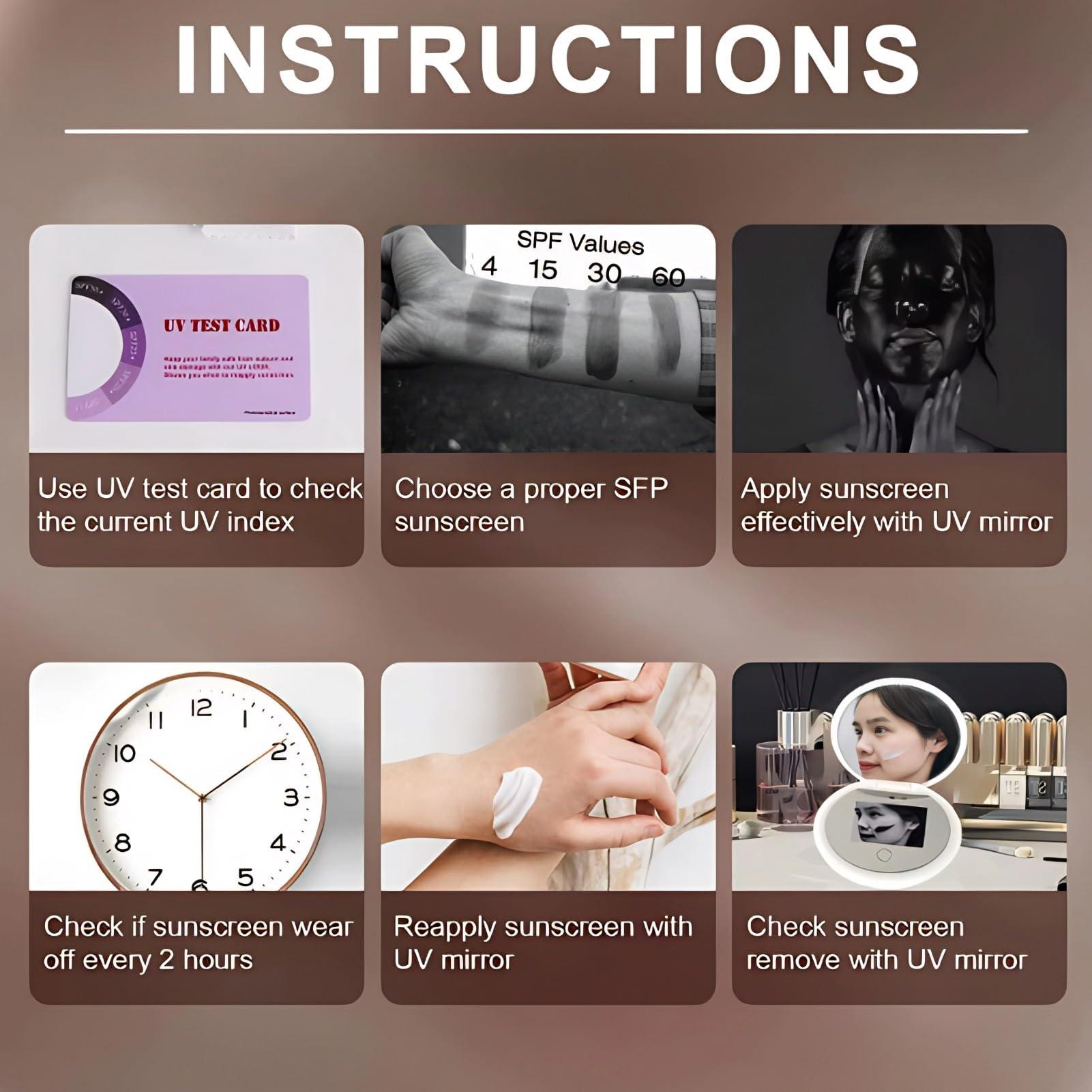 BONKZEBU UV Mirror,Intelligent Touch Control Brightness Adjustment Sunscreen UV Mirror,UV Camera Lens Sunscreen Testing Mirror,for Makeup Removal