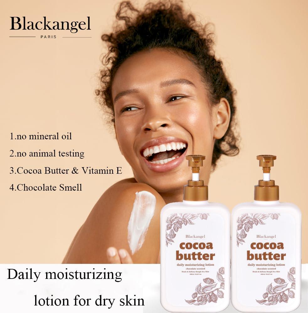 blackangel blackangel Cocoa Butter Body Lotion for Dry skin, Body Lotion & Facial Moisturizer for women, Cocoa Butter Cream, Plant-Based Moisturizer for 48 Hours of Hydration, 15.22 oz, 2 Count
