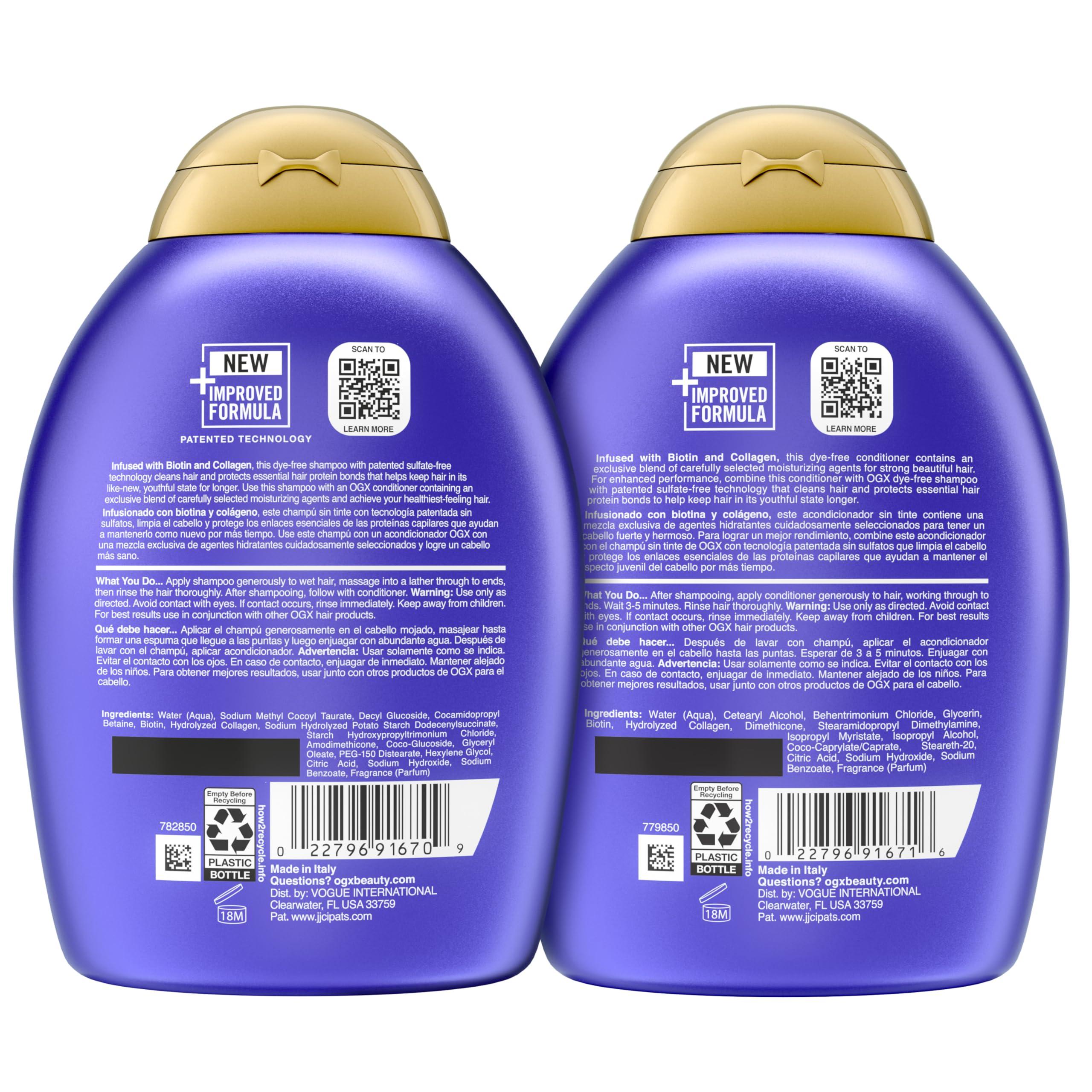 OGX OGX Thick & Full + Biotin & Collagen Shampoo & Conditioner Set, (packaging may vary), Purple, 13 Fl Oz (Pack of 2)