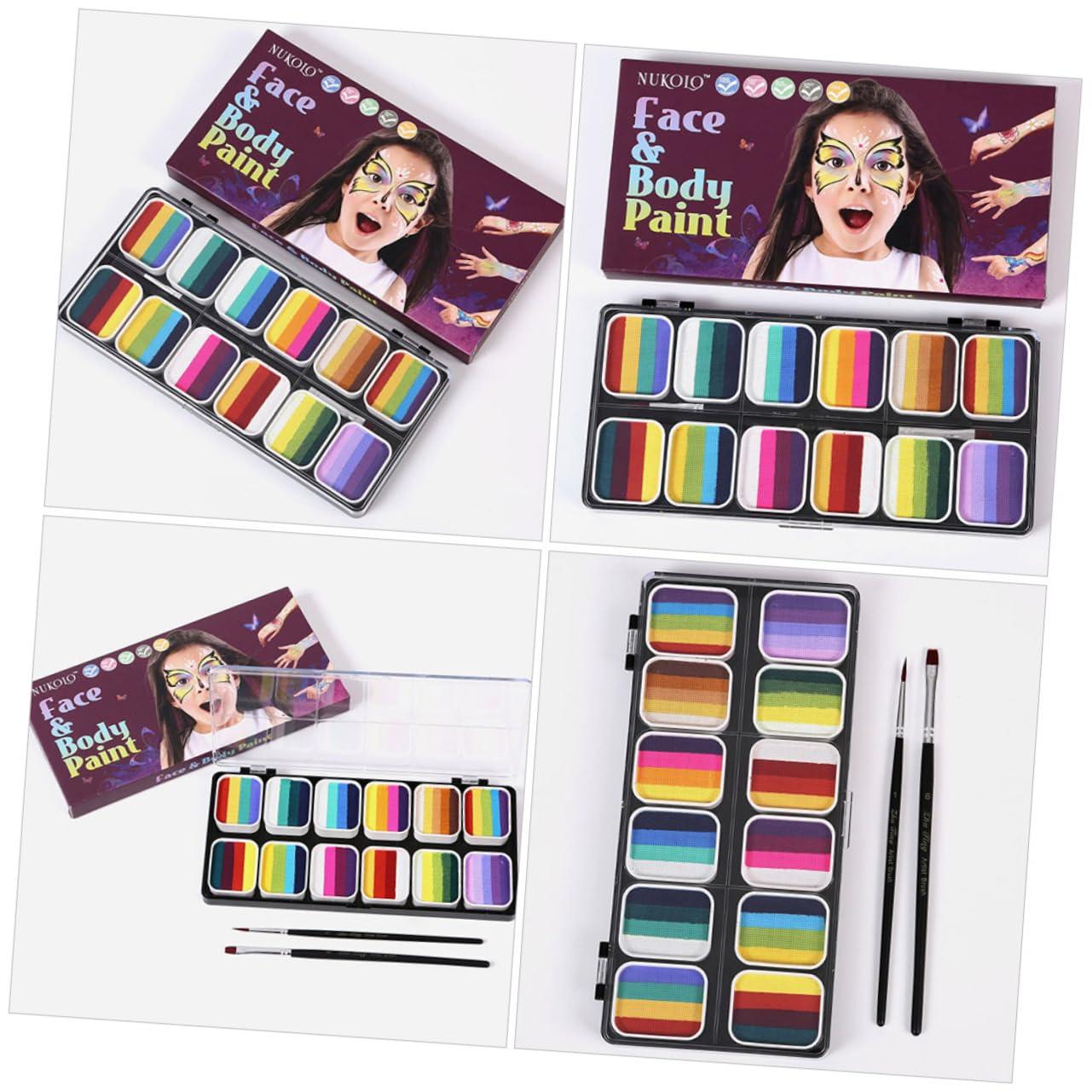 Ipetboom Ipetboom Face Body Paint Kit with 12 Color Gradient Rainbow Strips Non-shiny Pearl Mixed Body Painting Paint Set Water-activated Art Kit for Cosplay