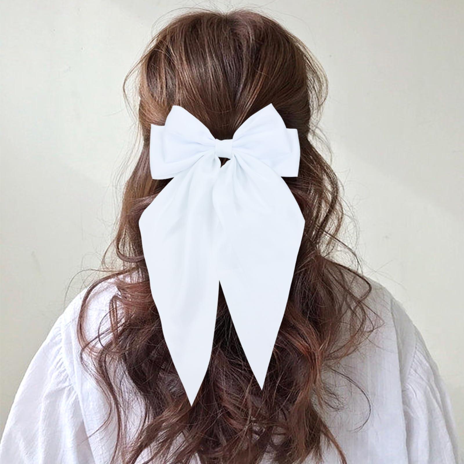 Cinaci Cinaci 8 Pieces Silky Satin Big Hair Bows for Women Girls Teens, Fancy Long Tail Bow Hair Clips French Hair Barrettes Hair Accessories