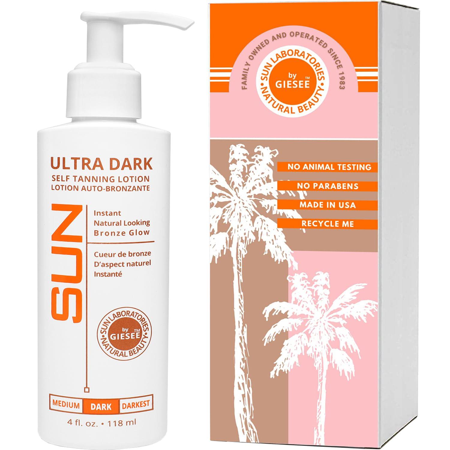 Sun Laboratories by Giesee Sun Laboratories By Ultra Dark Self Tanning Lotion 4 oz - Organic Sunless Tanner for Dark Tones, Long Lasting Sun Labs Sun Self Tanner, Ideal for Tanning Bed Lotion and Sunless Tanning Lotion