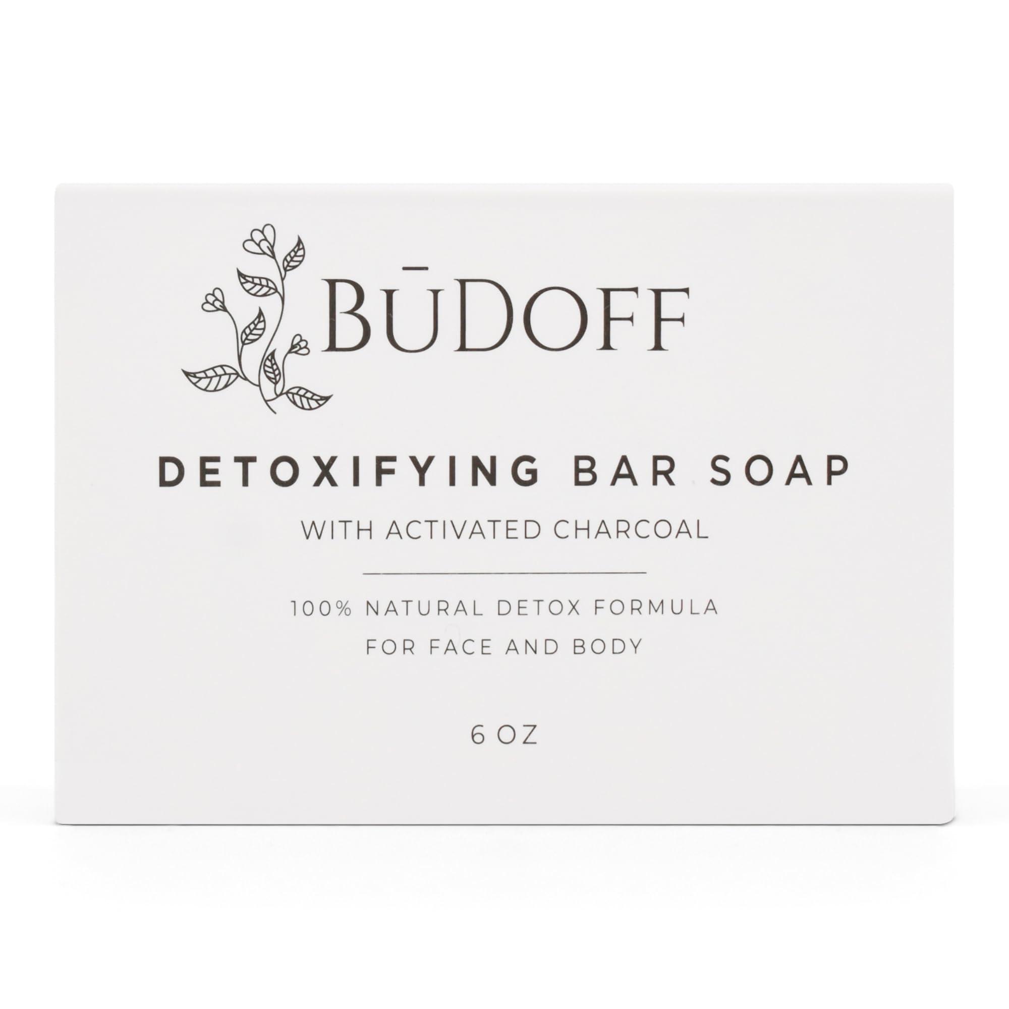 BUDOFF Activated Charcoal Bar Soap For Acne, Eczema, Psoriasis, Dry, Itchy, Sensitive Skin All Natural Detox Formula Shea, Cocoa, and Mango Butter Men, Women, Teens, Kids Face and Body 6 Oz Bar Soap