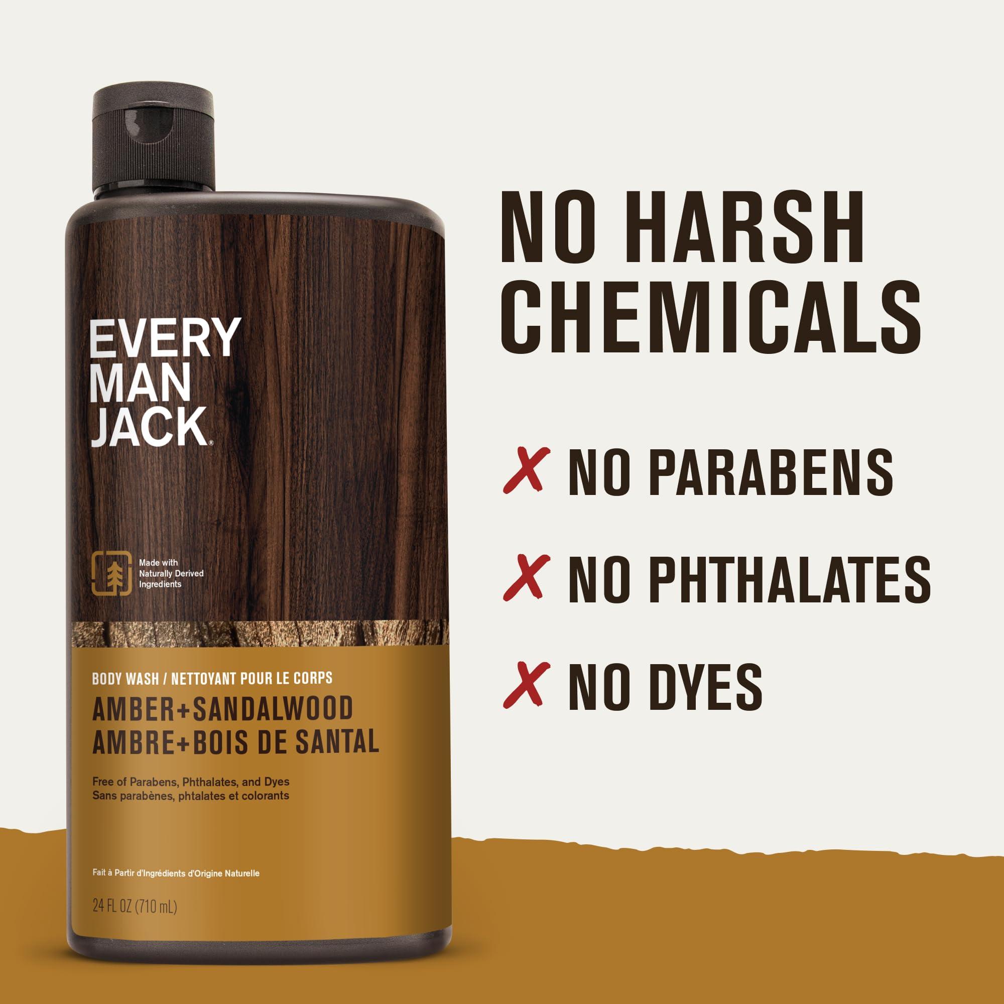 Every Man Jack Every Man Jack Amber+Sandalwood Hydrating Mens Body Wash for All Skin Types-Cleanse, Nourish, and Hydrate Skin with Naturally Derived Ingredients-Paraben Free, Phthalate Free, Dye Free-24oz(Pack of 2)