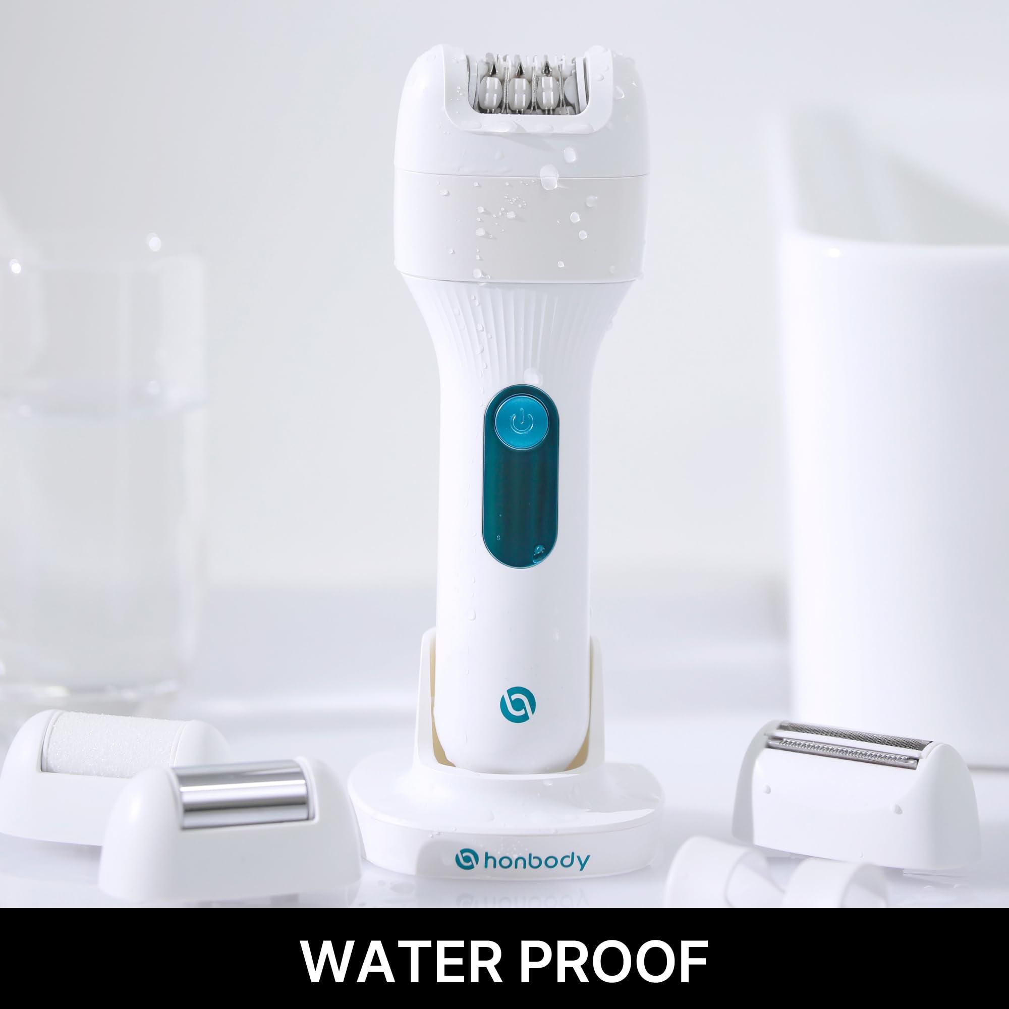 honbody Epilators V3 Body Hair Removal Device for Women Men, 5-in-1 Cordless Rechargeable, with 5 Accessories Includes Shaver Head, Foot File, Cooling, and Bkikini Line Cap