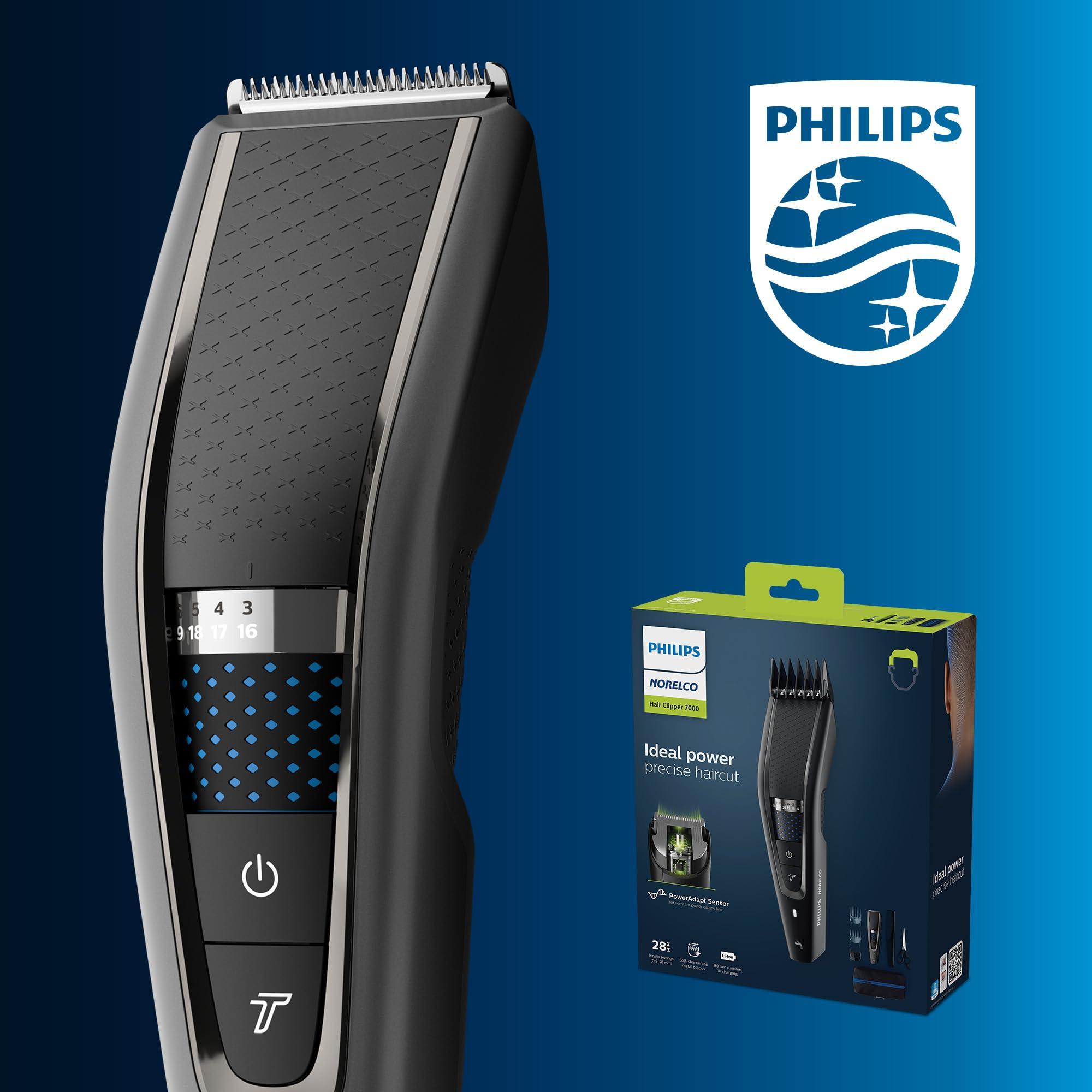 Philips Norelco Philips Norelco Hair Clipper 7000 Series, Hair and Beard Trimmer, Precision Dial, PowerAdapt Sensor, Trim-and-Flow, DualCut, DuraPower, 28 Length Settings, 90 Min. Runtime, HC7650/40