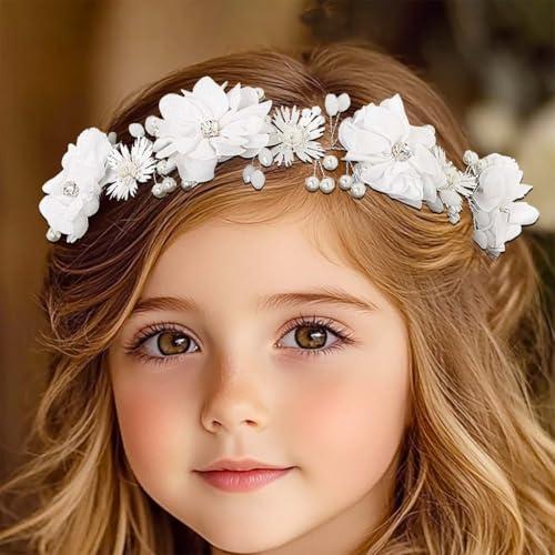Campsis Campsis Flower Girl Headpiece White Princess Headband Pearl First Communion Hair Bands Wedding Birthday Party Hair Accessories for Women and Girls
