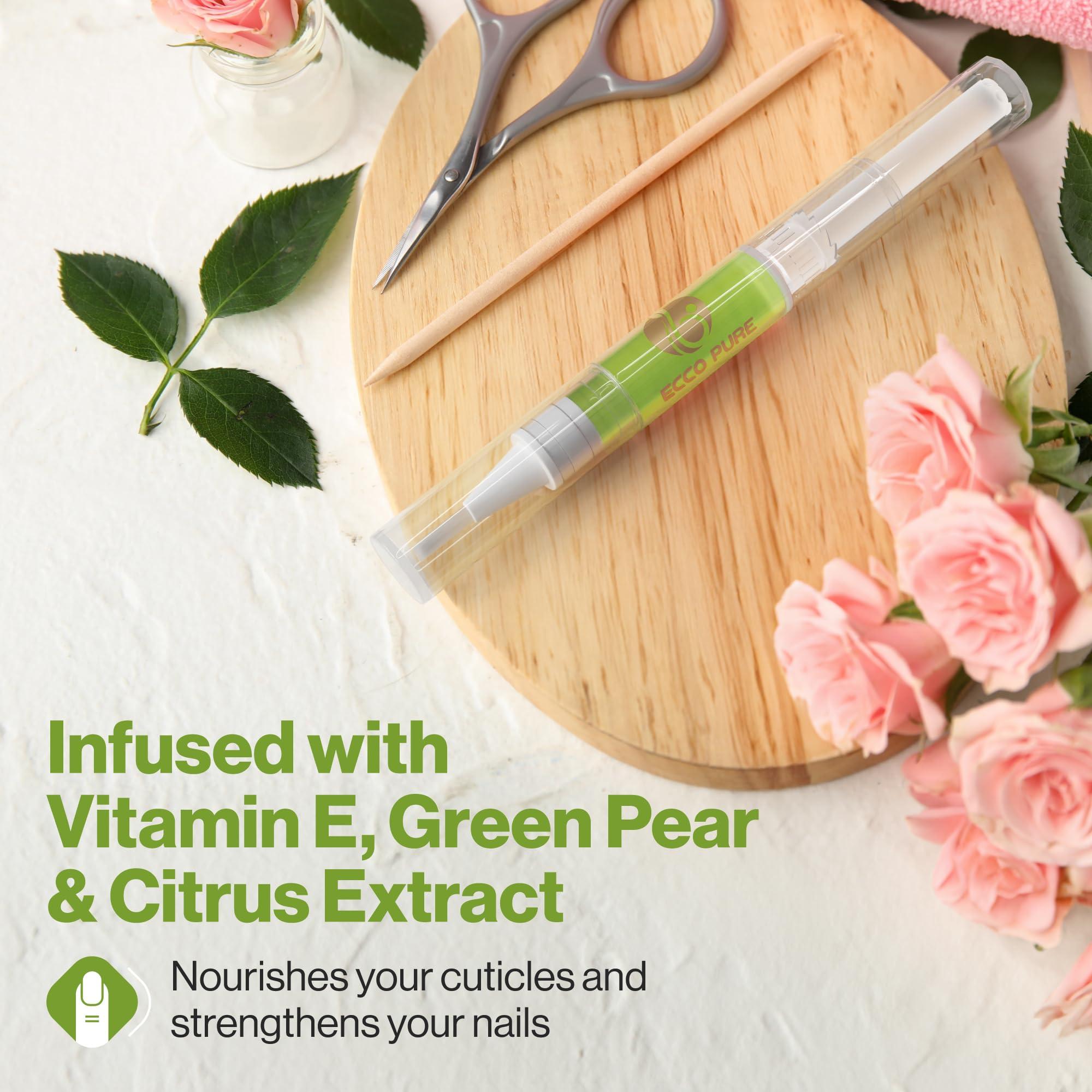 ECCO PURE Nail Art Cuticle Protector Pen - Tool for Nail Art and Growth - Manicure & Pedicure Treatment for Brittle Breaking Fingernails (Green Pear & Citrus - 1 Pack)