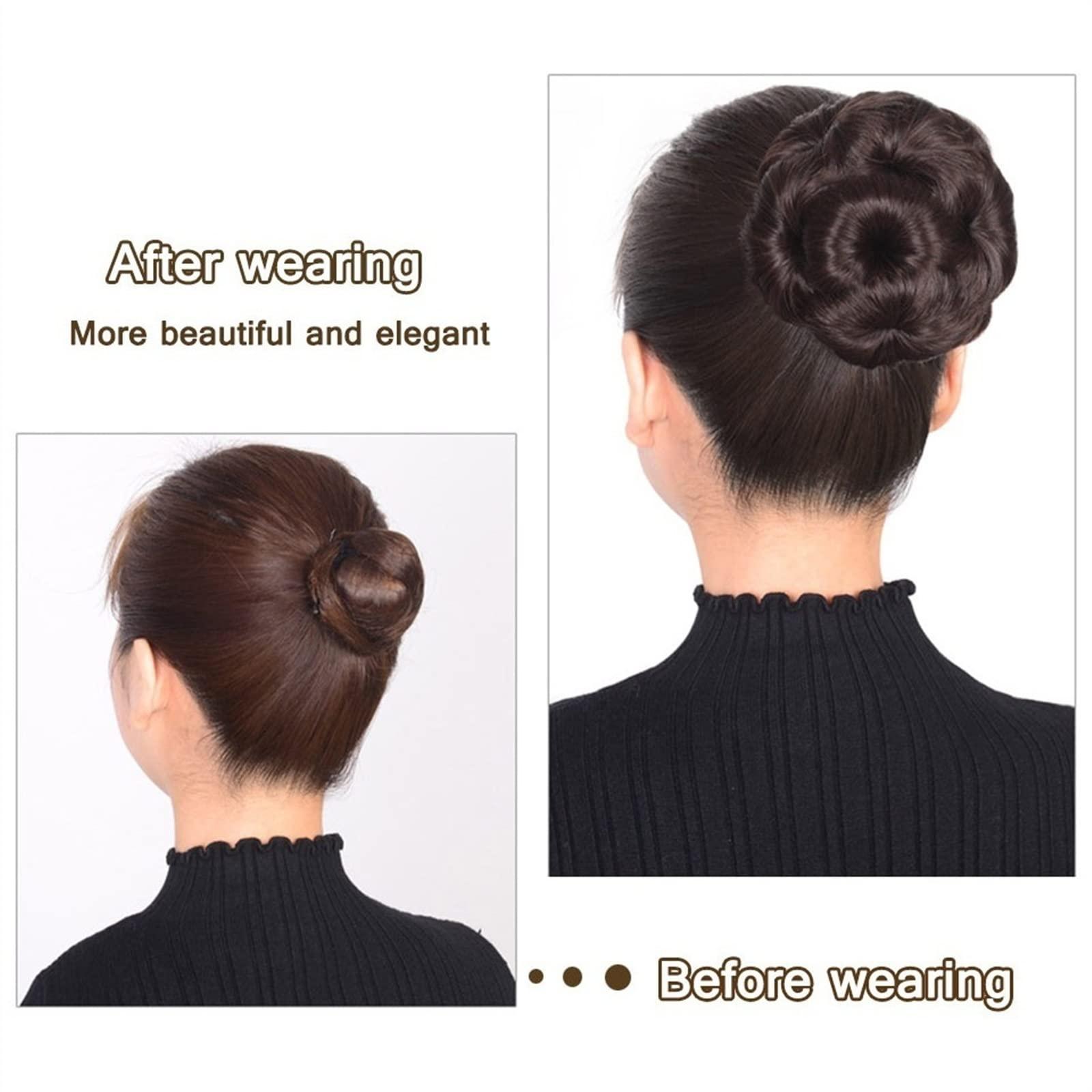 HASMI HASMI messy bun hair piece Synthetic Hair Bun Chignon Ponytail Extension Nine flowers Tress Clip In Ponytail Hair Hairpiece Curly Chignon Women\'s Hairpiece bun hair pieces for women (Color : NF111-2)
