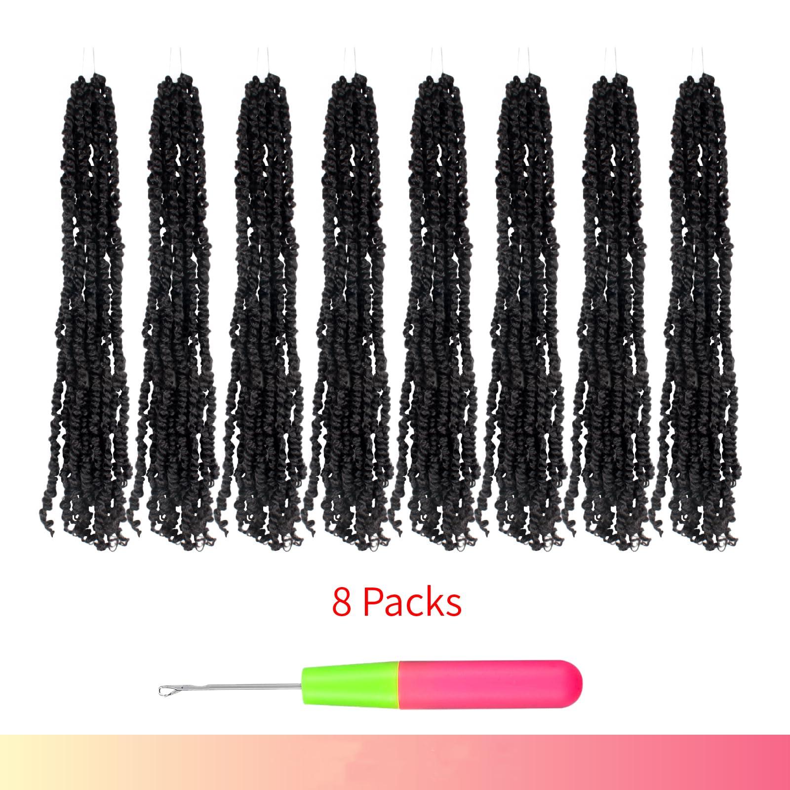 BOHOBABE The BOHOBABE Pre-twisted Passion Twist Crochet Hair 18 Inch Long Pre-looped Crochet Passion Twist Braiding Hair 8 Packs Soft Bohemian Twists (1B)