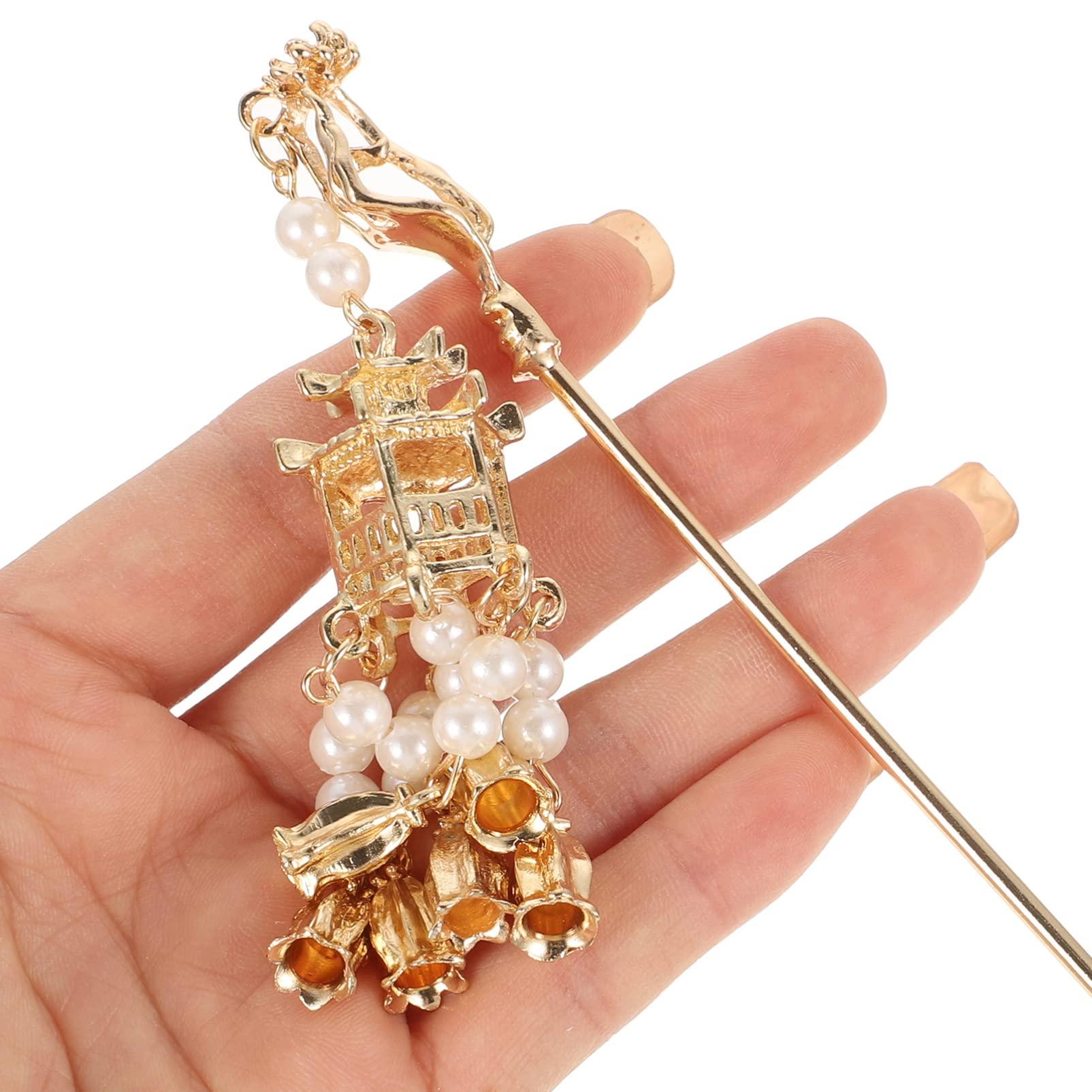 KALLORY Tassel Hairpin, Pearl Hair Stick Retro Hair Bun Pin Pendant Pearls Tassel Hair Chopstick