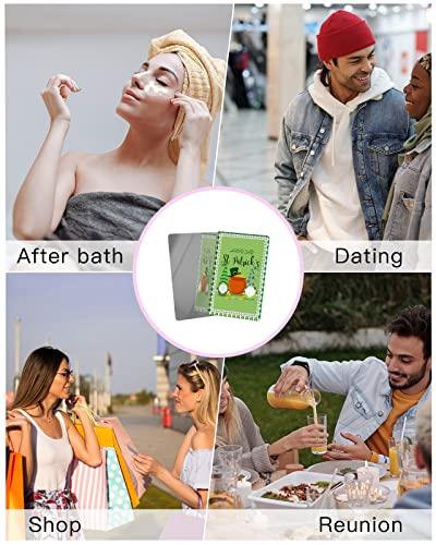 Carosoffe Carosoffe St. Patrick\'s Day Small Compact Mirror for Purse, Cute Gnomes Clover Green Geometric Plaid Travel Makeup Mirror for Women Men, Rectangular Handheld Compact Pocket Mirror 1 PCS