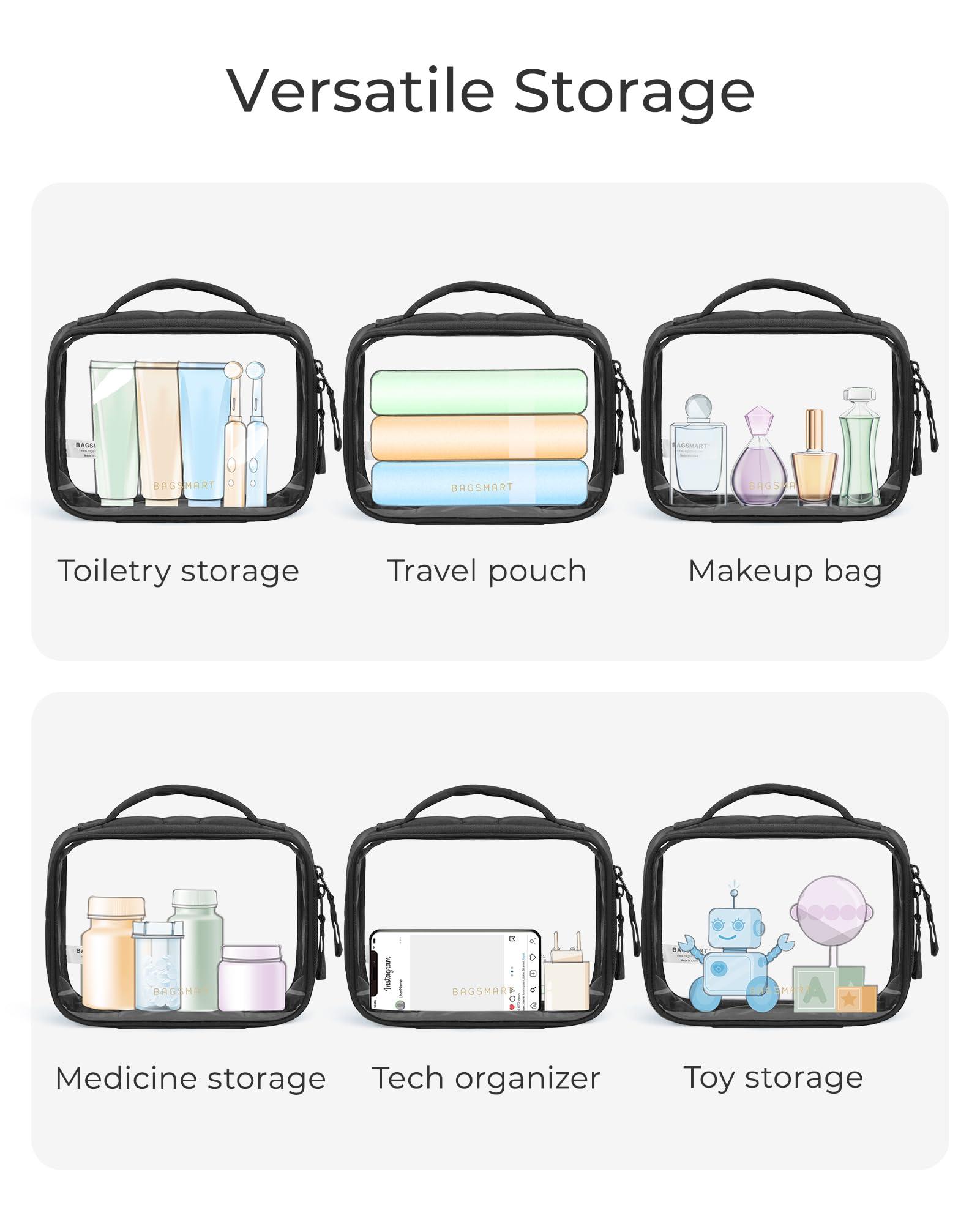 BAGSMART BAGSMART Clear TSA-Approved Toiletry Bag, Puffy Edges Travel Makeup Bag, Large Opening with Handle, Clear Cosmetic Bag with Double Zipper for Women