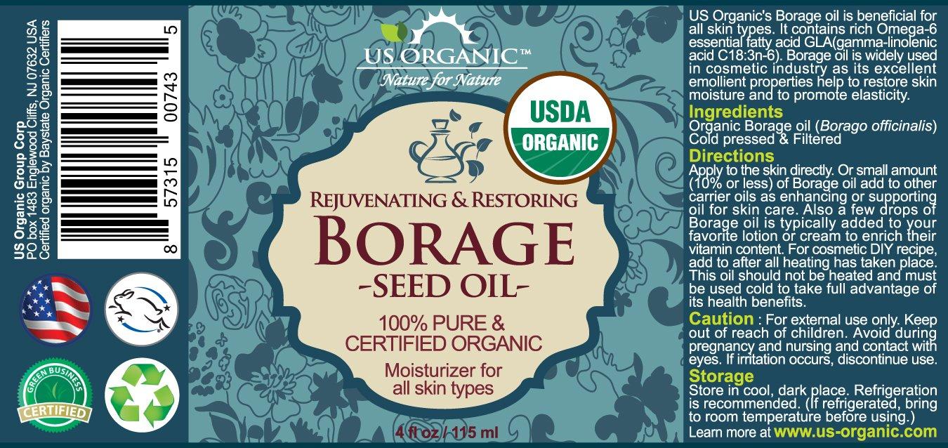 US Organic US Organic Borage seed Oil (18% GLA), USDA Certified Organic, 100% Pure & Natural, Cold Pressed, aka Starflower oil, in Amber Glass Bottle w/Glass Eye dropper for Easy Application (4 oz (115 ml))